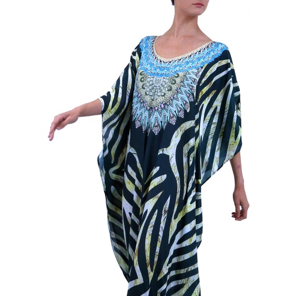 Black and White Kaftan-Long Caftan Animal Print - Picture 5 of 5
